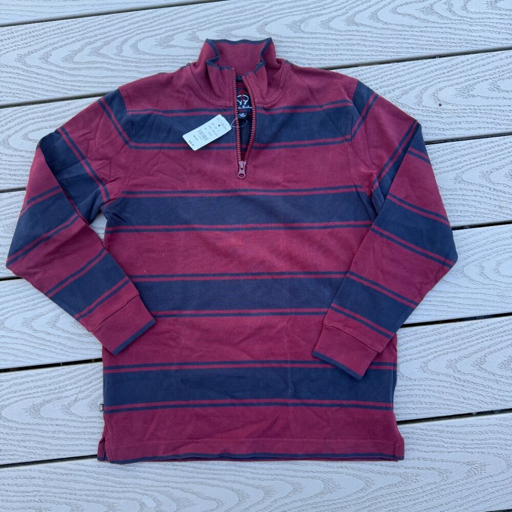 Brooks Brothers Boys Medium Maroon Blue Striped Quarter Zip Pullover Sweatshirt